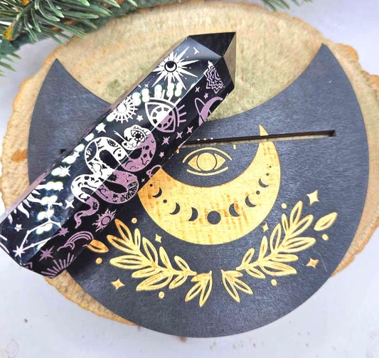 Nature Obsidian 4” Wand With Tarot Card Holder