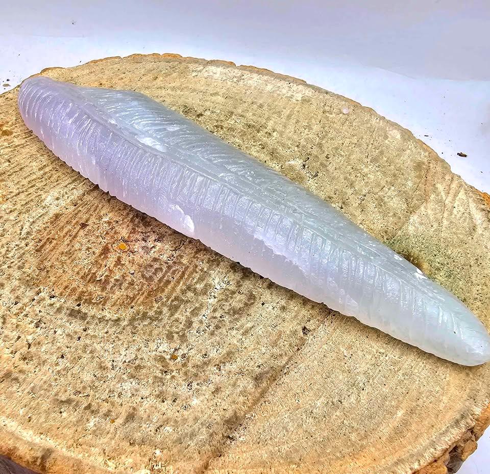 Nature Pink Fluorite Hand Carved 5.5" Long Leaf Decor