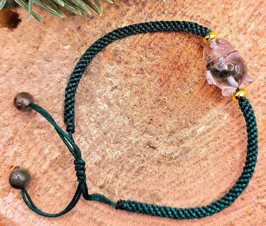 Cute Nature Phantom Hand Carved Penguin Green Knitted Adjustable Bracelet