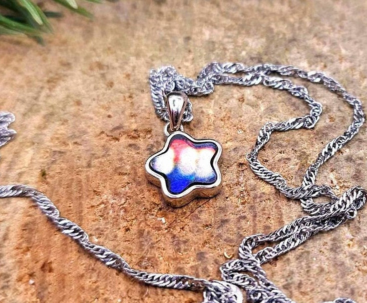 Premium Grade Nature Canadian Ammolite 925 Star Pendant Necklace