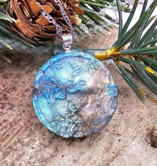 Nature Labradorite Carved Unicorn Pendant Necklace