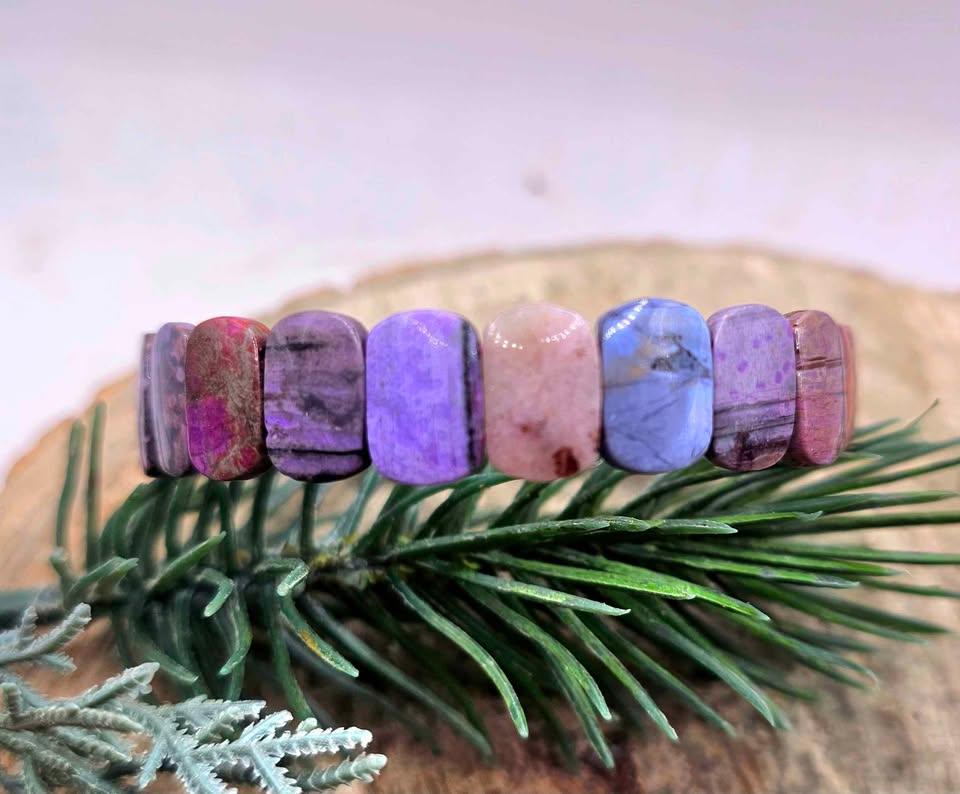 Genuine Nature Sugilite Oblong Tiles Rainbow Beads Bracelet