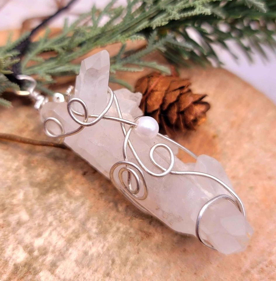 Beautiful Unique Shape Nature Crystal Point Wire Wrapped Pendant Necklace