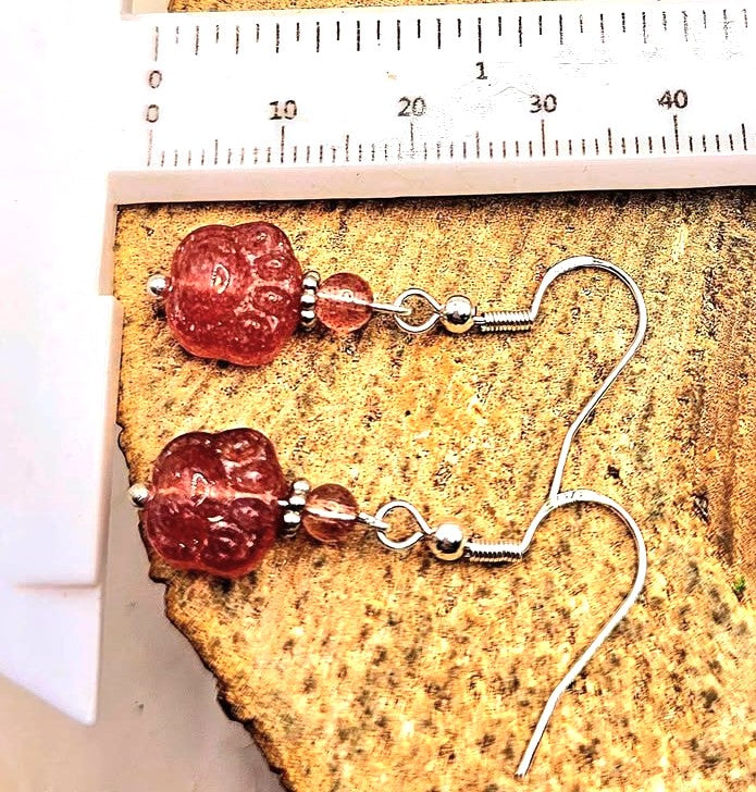 Strawberry Quartz Hand Carved Paw S925 Earrings | Healing Crystal Jewelry