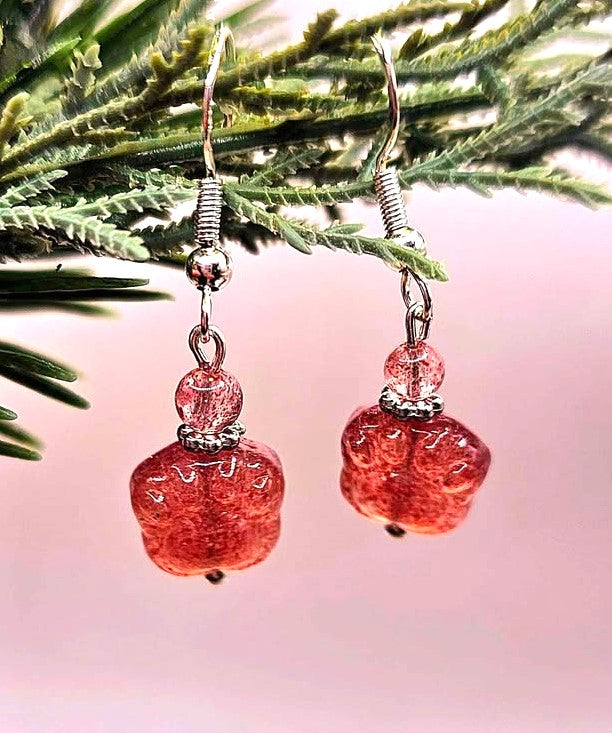 Strawberry quartz cat paw earrings worn — My Aura Gemstones