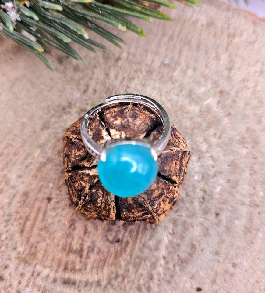 Nature Icy Amazonite Round Stone Adjustable Ring