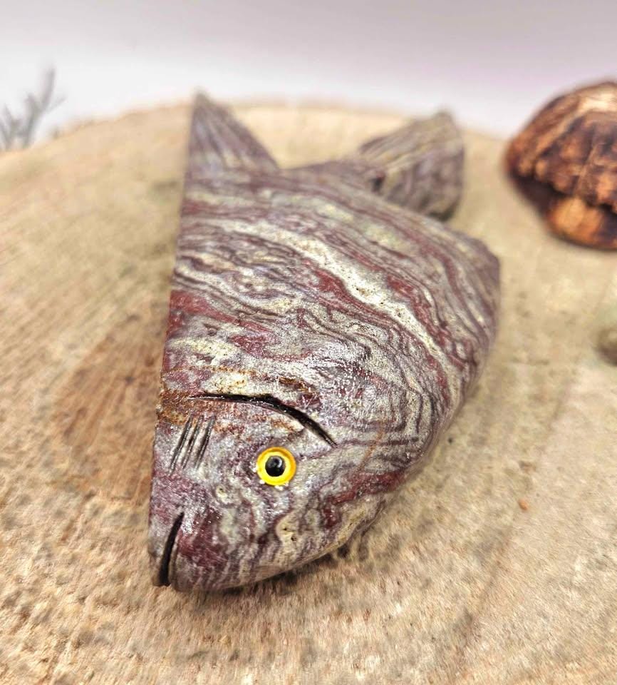 Nature Dragon Blood Stone Hand Carved 4" Big Fish Figure