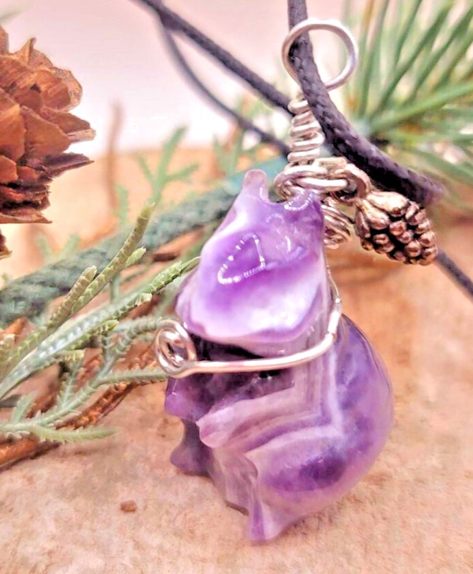 Adorable Nature Dream Amethyst Hand Carved Rabbit With Acorn Pendant Necklace