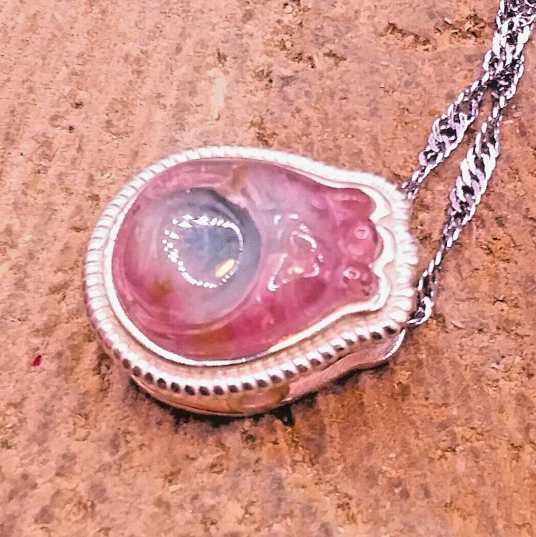 Rare Premium Nature Watermelon Tourmaline Totoro S925 Big Charm Necklace