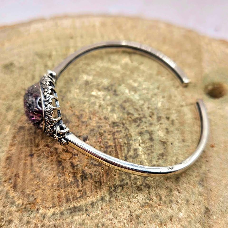Nature Black Super Seven Crystal Sterling Silver S925 Bangle