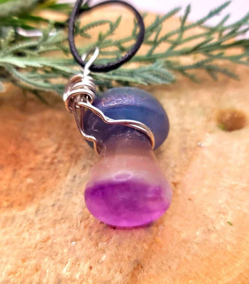 Beautiful Nature Rainbow Fluorite Hand Carved Mushroom Pendant Necklace