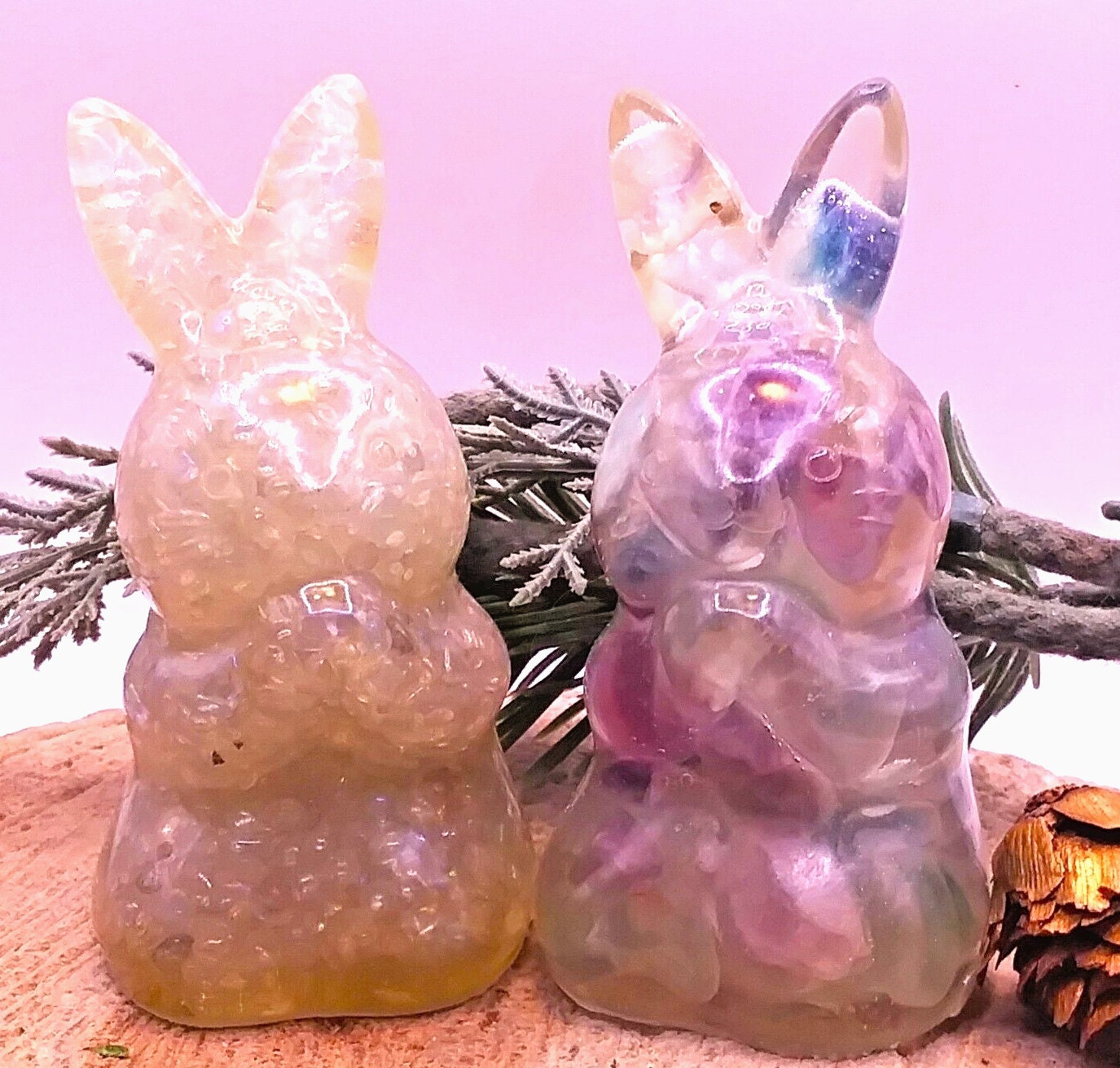 Nature Crystal Chip Resin Blessing Rabbit Figure Decor
