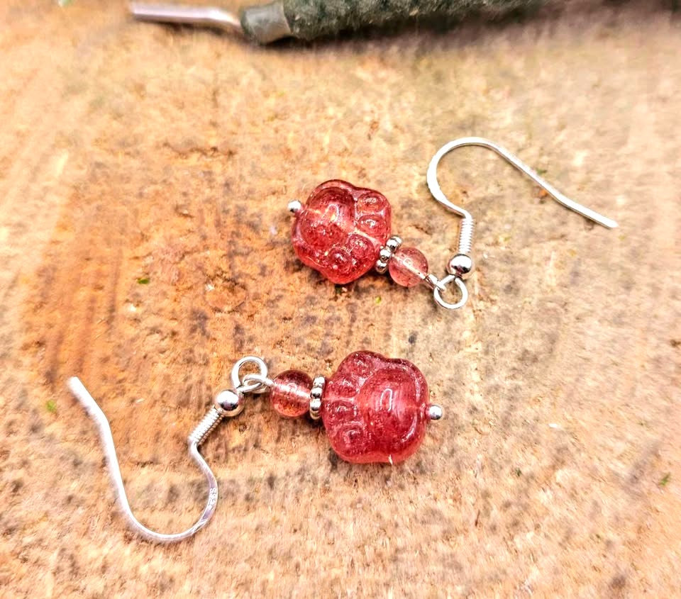 Strawberry quartz cat paw S925 earrings lifestyle view — My Aura Gemstones