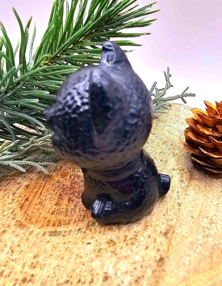 Black obsidian carved cheerful dog decor figure size reference — My Aura Gemstones