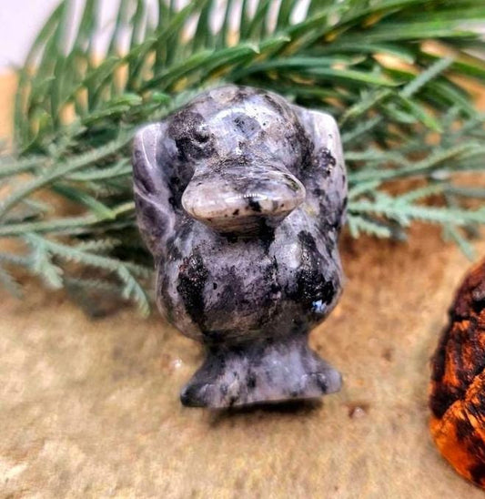 Nature Larvikite Hand Carved Flashy Cute Psyduck Figure