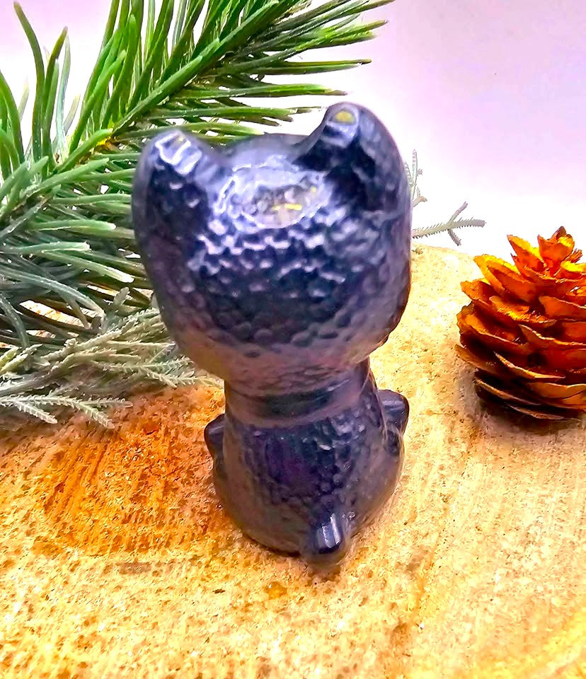 Black obsidian carved cheerful dog decor figure lifestyle view — My Aura Gemstones