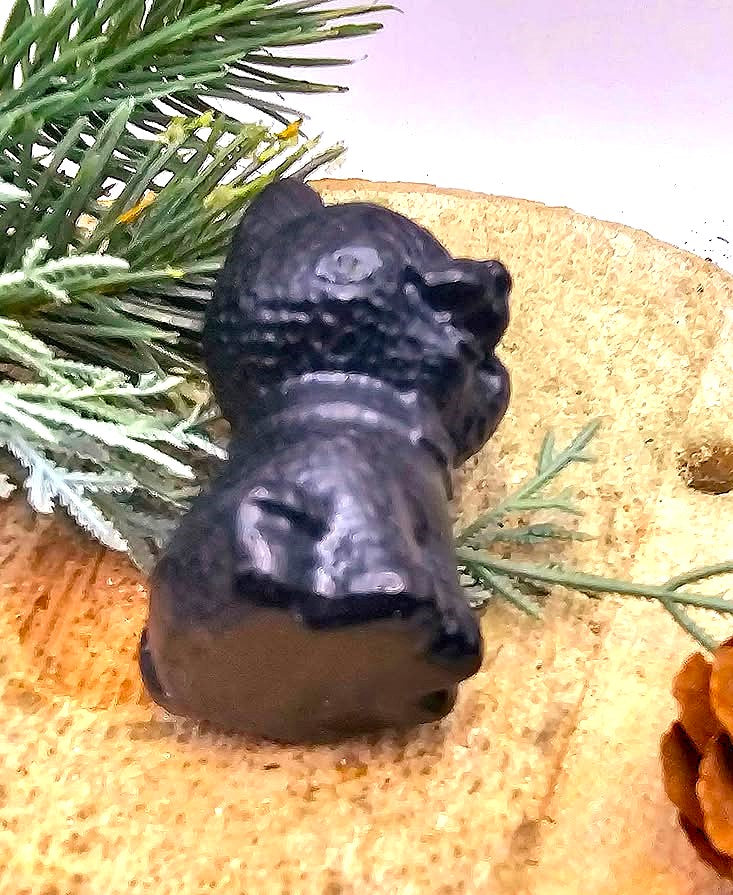 Black obsidian carved cheerful dog decor figure size reference — My Aura Gemstones