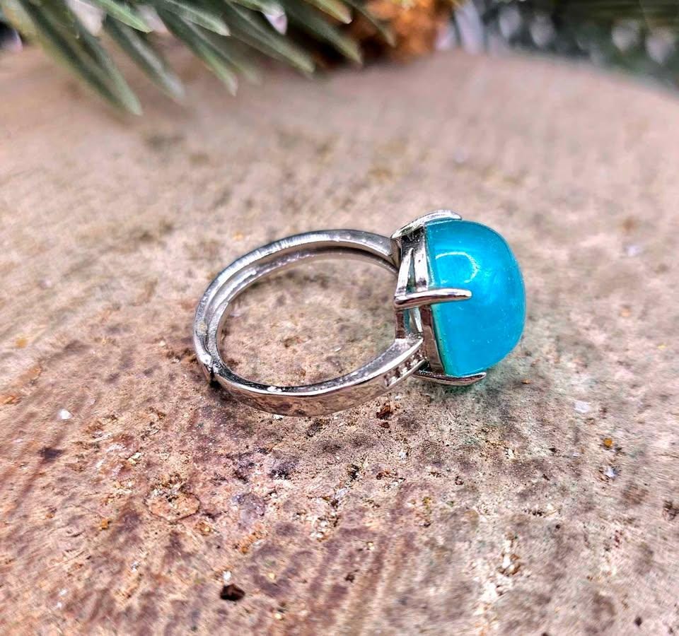 Nature Icy Amazonite Round Stone Adjustable Ring