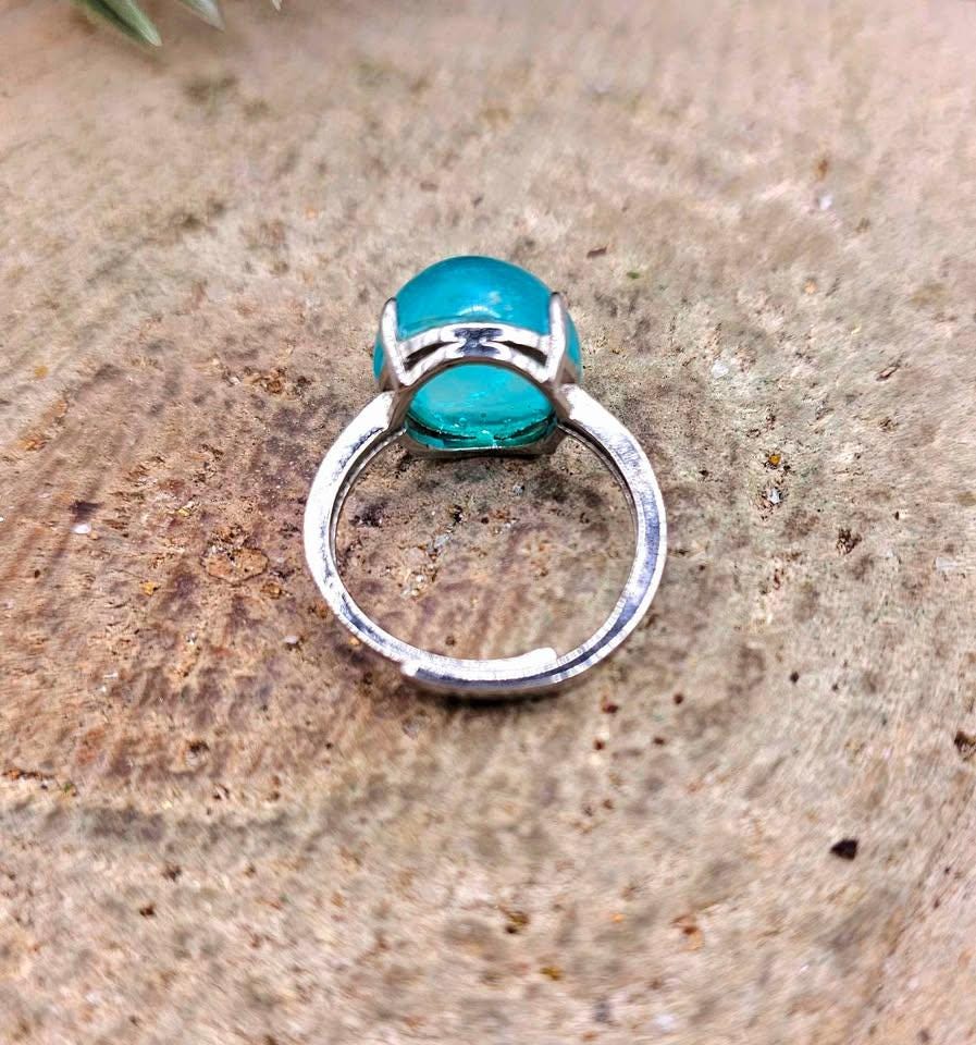 Nature Icy Amazonite Round Stone Adjustable Ring