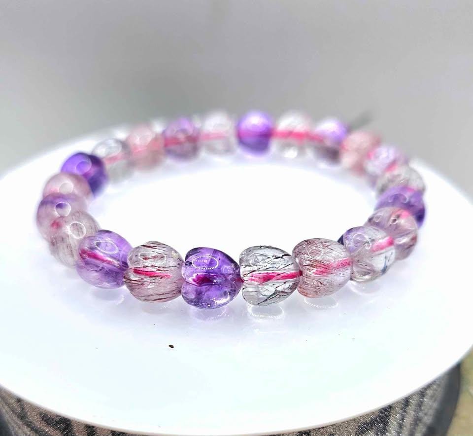Rare Nature Super Seven Crystal 3D Strawberry Beads Bracelet