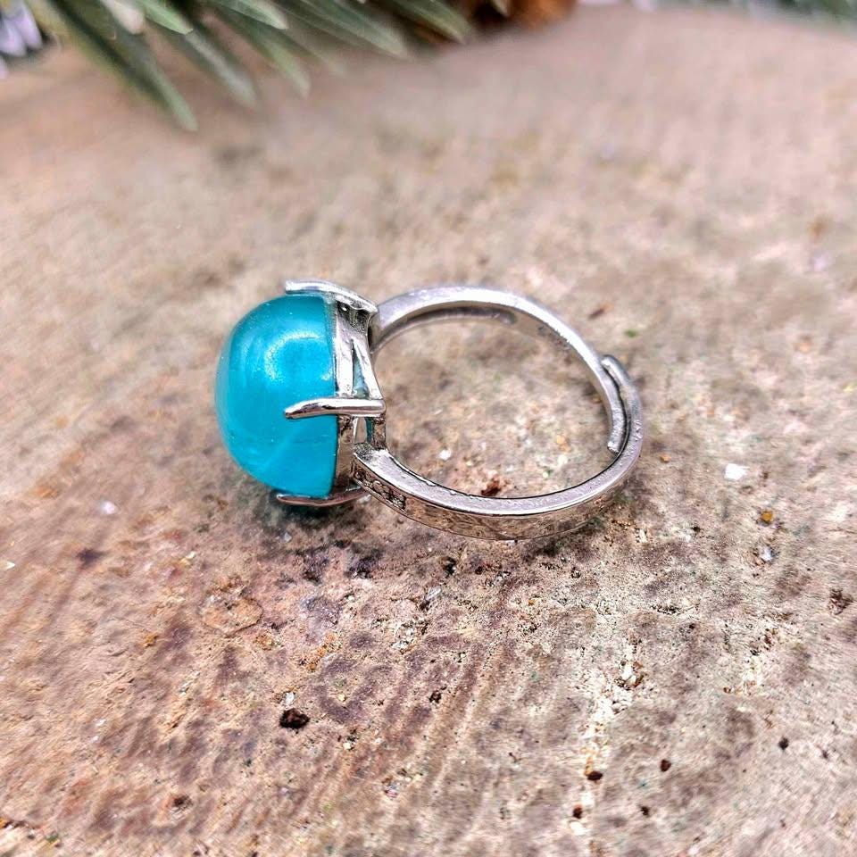 Nature Icy Amazonite Round Stone Adjustable Ring
