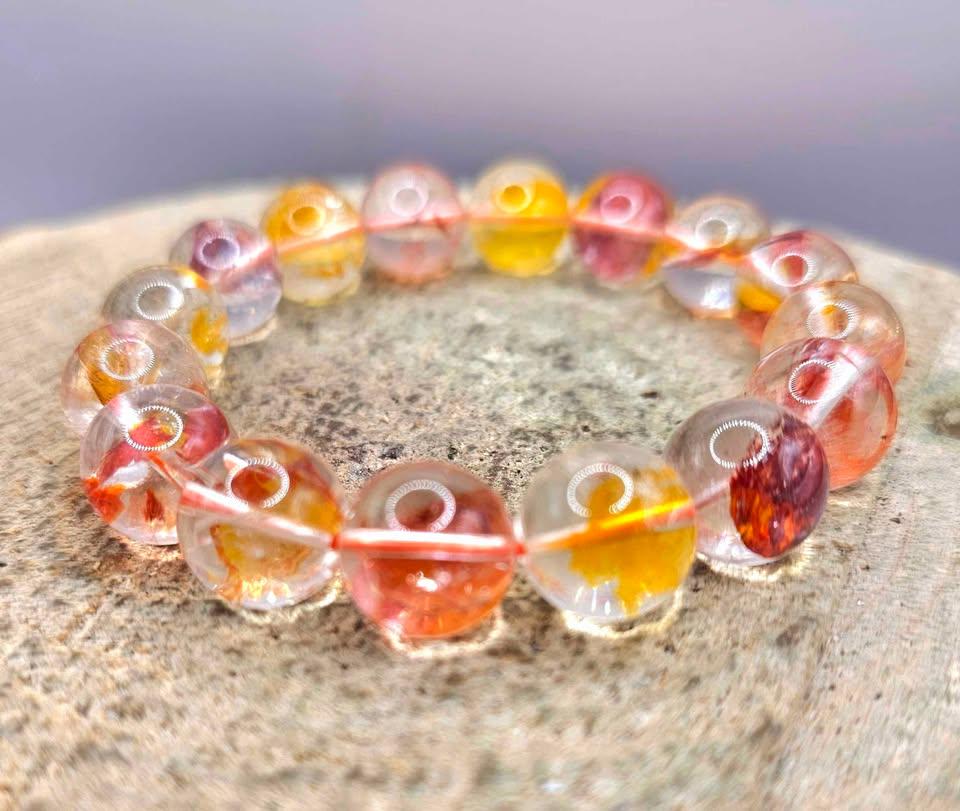 Rare Top Grade Nature Hematoid Koi Quartz 12mm Beads Bracelet