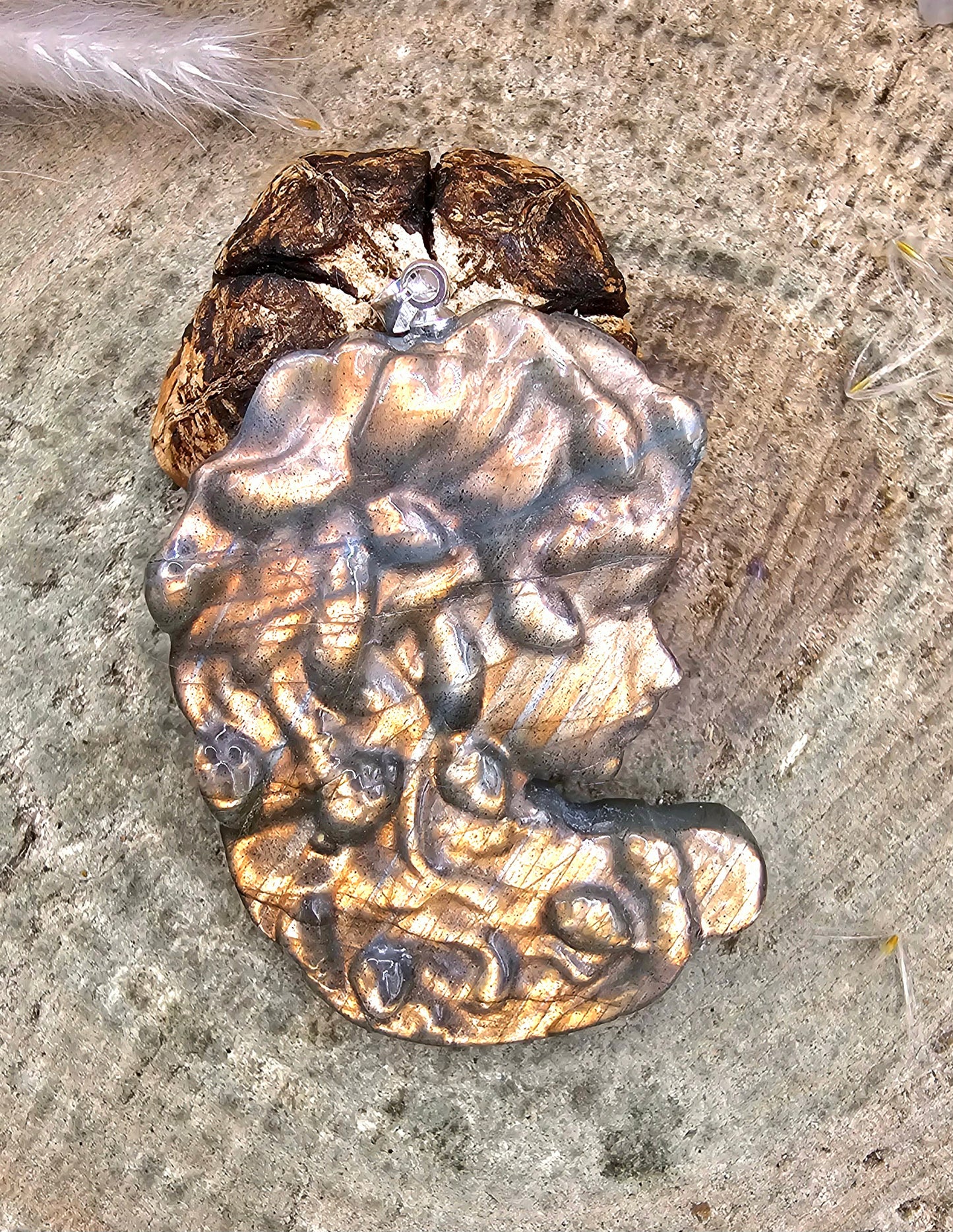 Nature Labradorite Carved Flashy Medusa Big Pendant Necklace