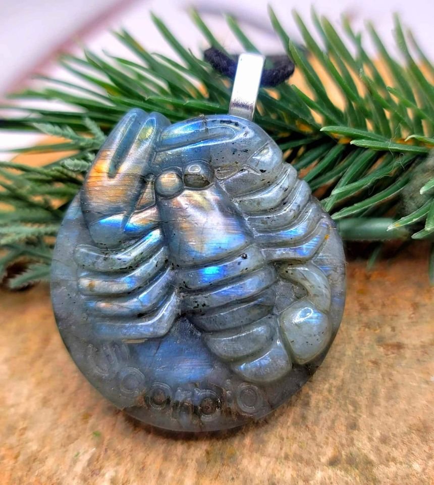 Nature Labradorite Carved Flashy Scorpio Big Pendant Necklace