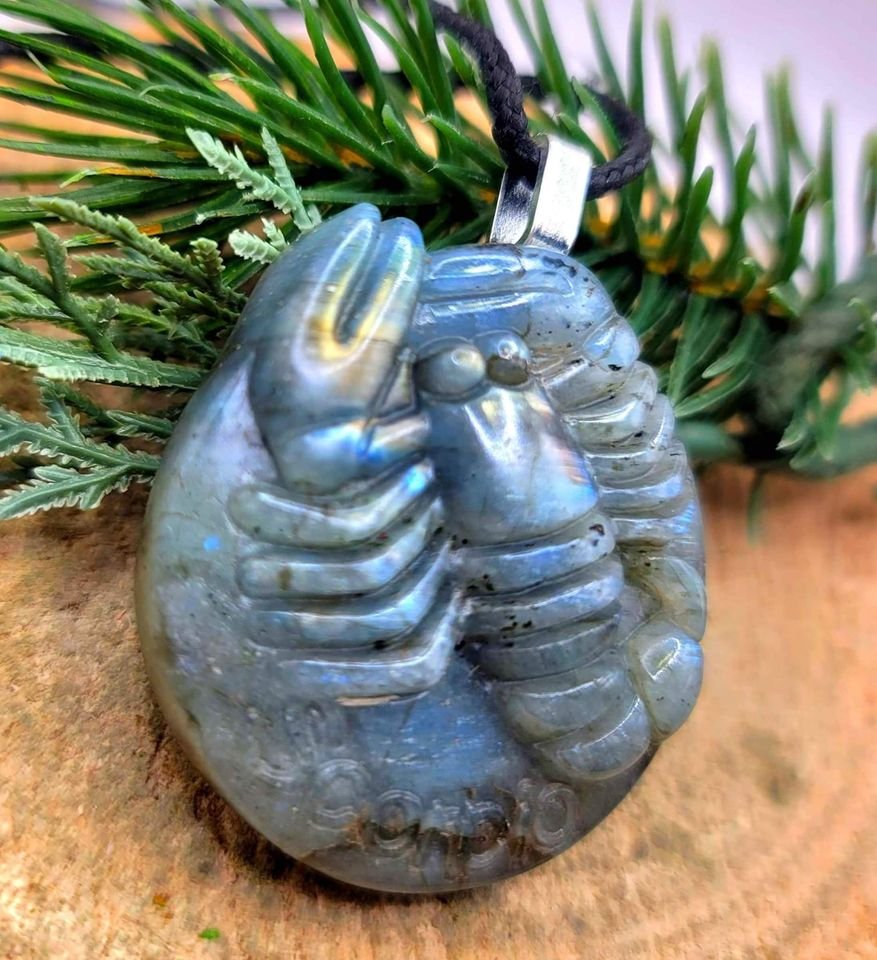 Nature Labradorite Carved Flashy Scorpio Big Pendant Necklace