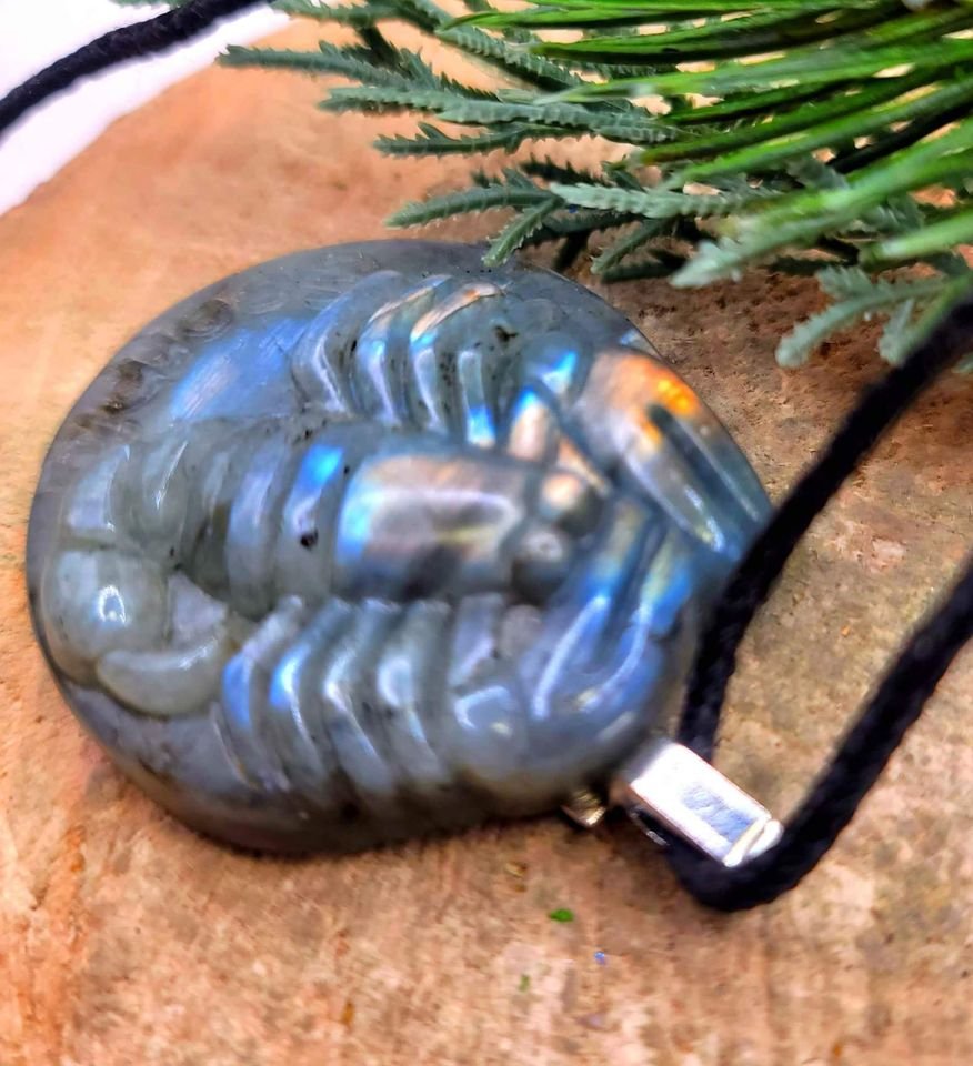 Nature Labradorite Carved Flashy Scorpio Big Pendant Necklace