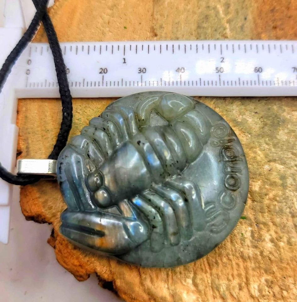 Nature Labradorite Carved Flashy Scorpio Big Pendant Necklace