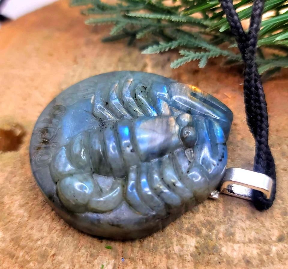 Nature Labradorite Carved Flashy Scorpio Big Pendant Necklace