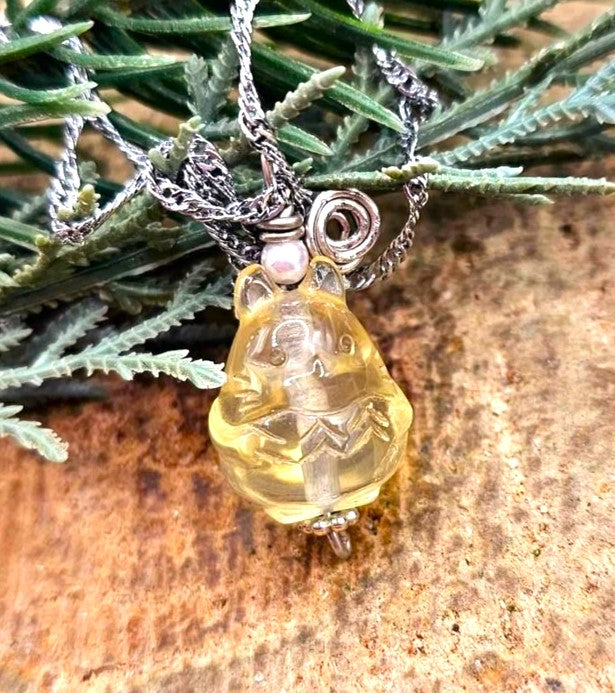 Nature Citrine Hand Carved Cute Totoro Pendant Necklace