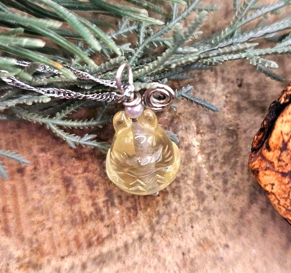 Nature Citrine Hand Carved Cute Totoro Pendant Necklace