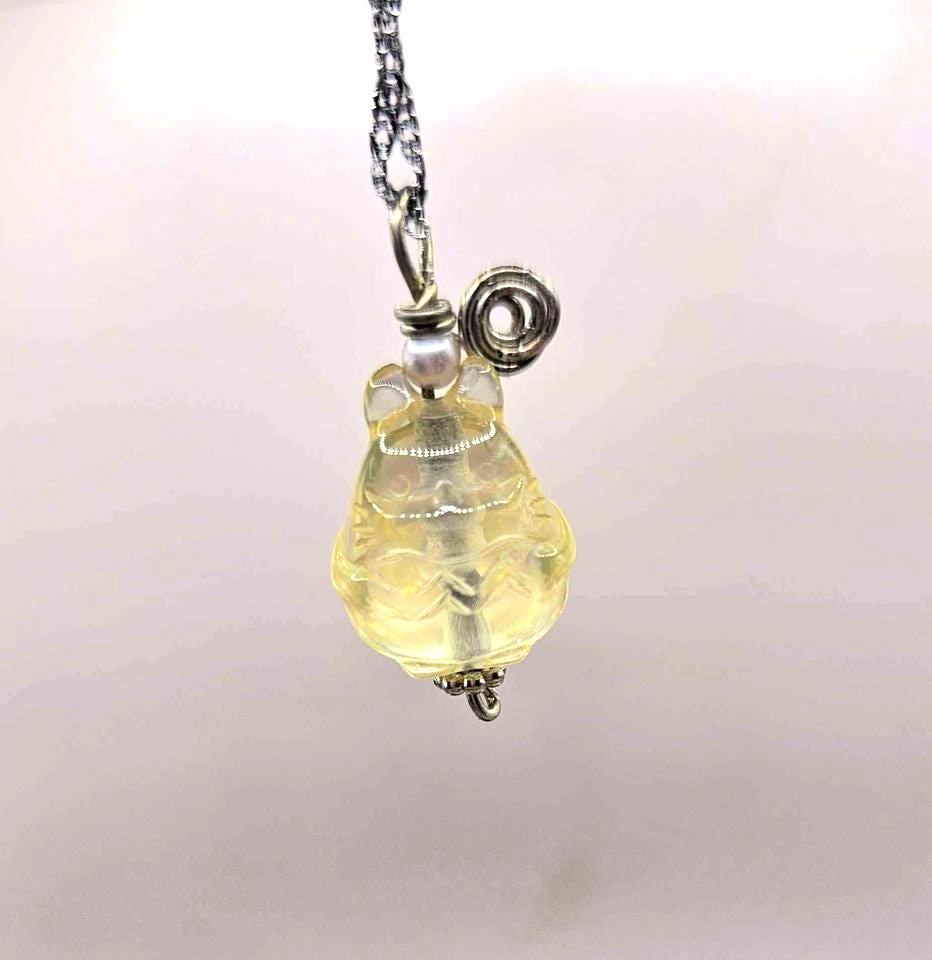 Nature Citrine Hand Carved Cute Totoro Pendant Necklace