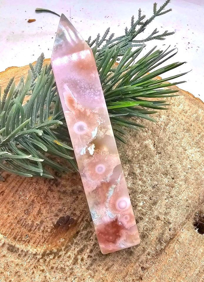 Beautiful Nature Cherry Blossom Agate 3" Wand Point