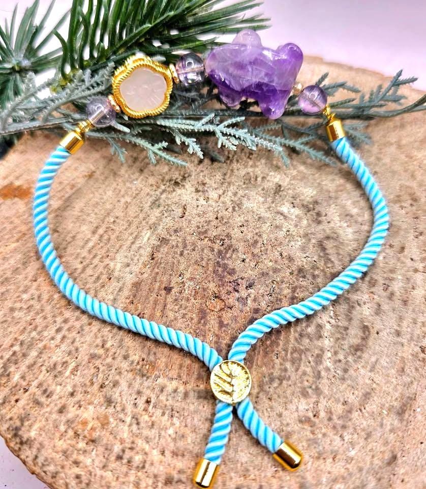 Amethyst frog mixed crystal beads bracelet from the Everyday Stretch Bracelet Duo - My Aura Gemstones