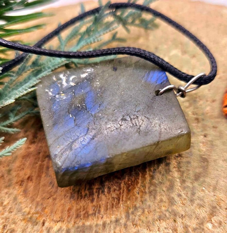 Nature Labradorite Carved Devil Wears Crow Mask Pendant Necklace