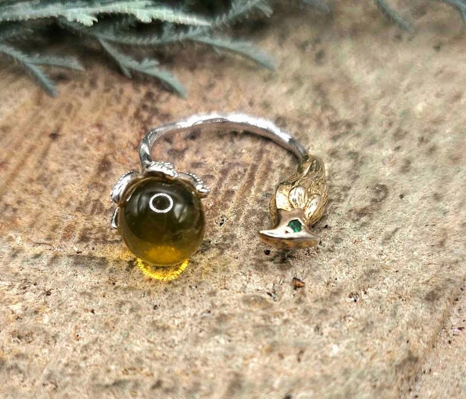 Genuine Mexico Blue Amber Sterling Silver Parrot Open Ring