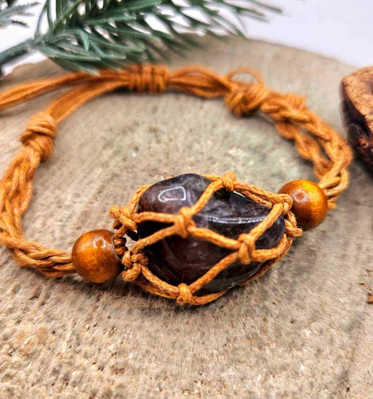 Nature Auralite 23 Polished Stone With Mesh Cage Adjustable Bracelet