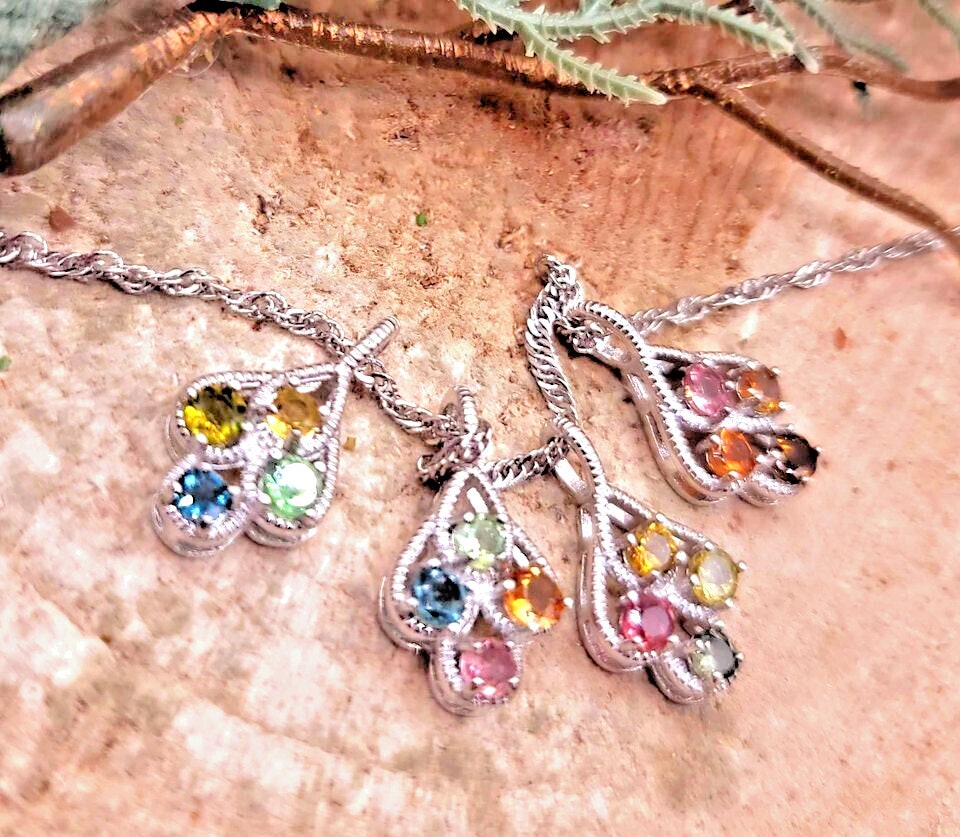 Nature Tourmalines Silver Feather Pendant Necklace