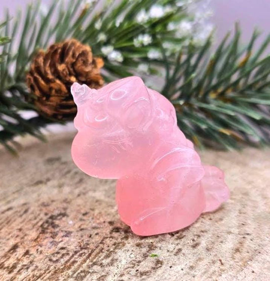 Nature Rose Quartz Hand Carved 2" Sleeping Unicorn Figure