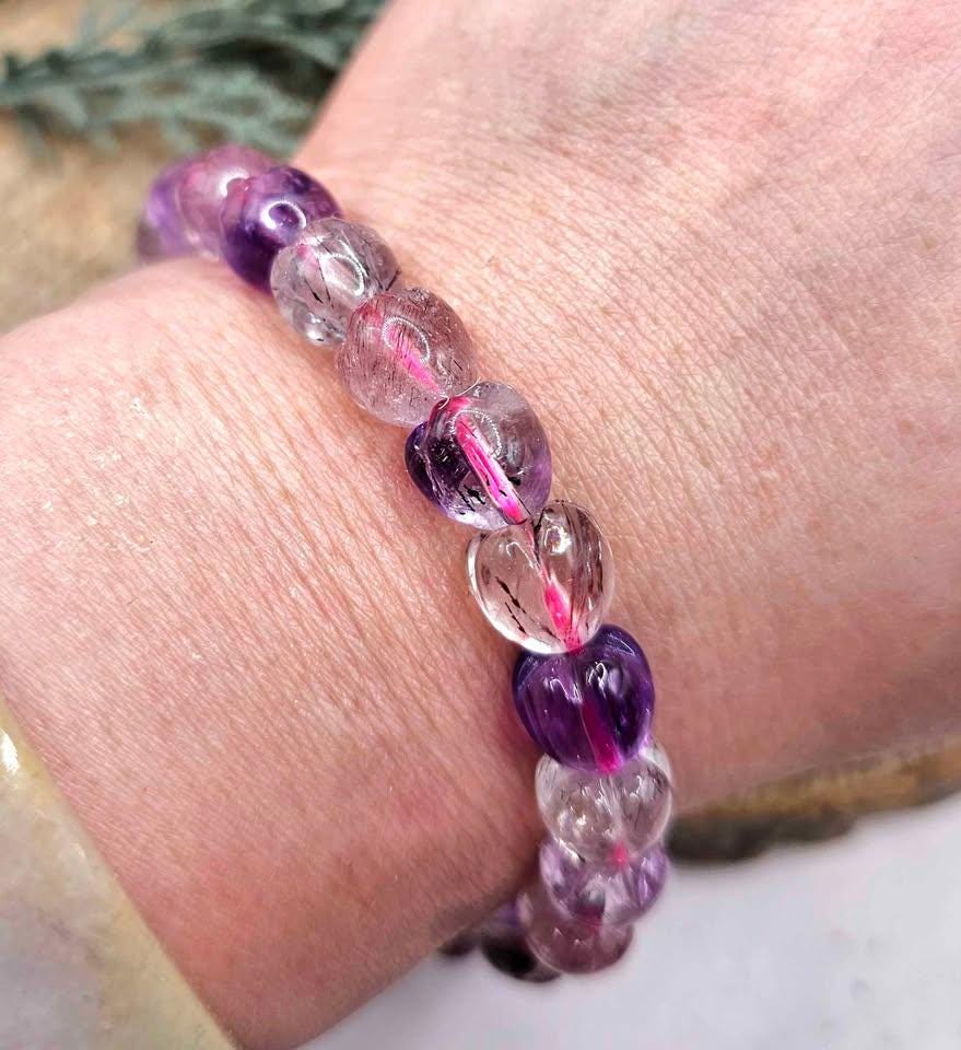 Rare Nature Super Seven Crystal 3D Strawberry Beads Bracelet