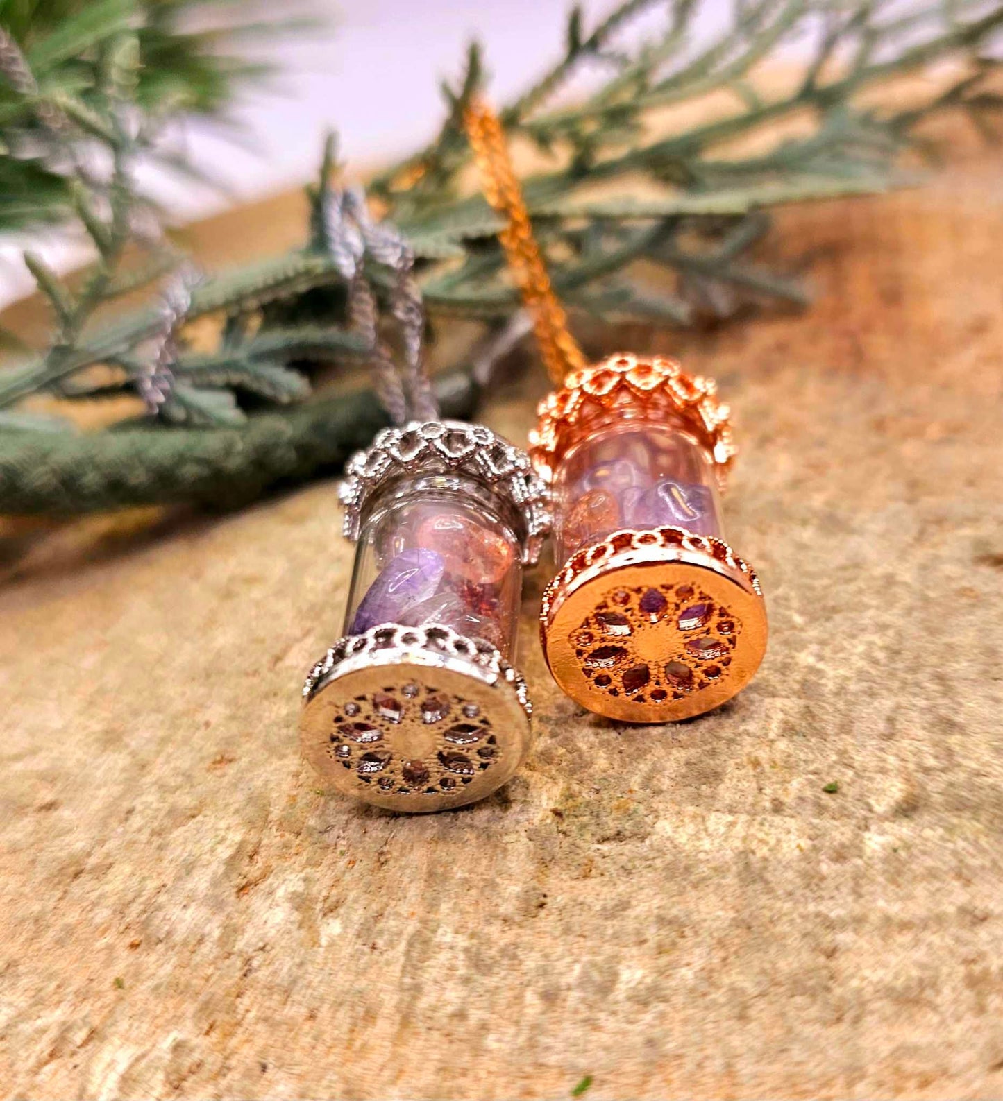 Floating Nature Super Seven Crystals Filled Bottle Pendant Necklace