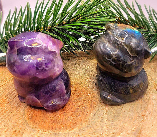 Nature Stone Hand Carved Cute Cat Decor Figure