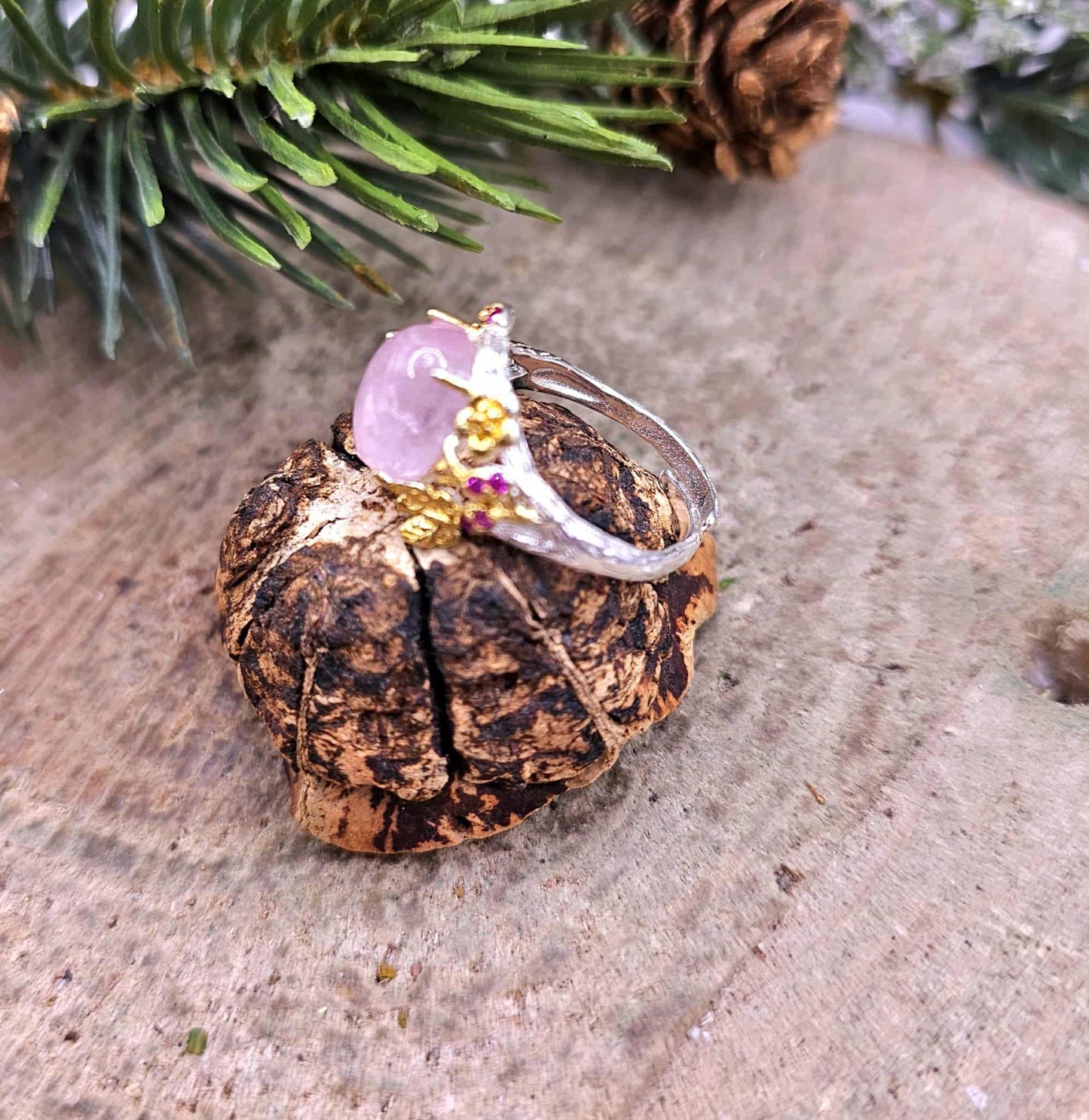 Nature Morganite Stone Adjustable Ring