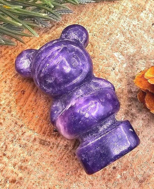 Nature Purple Lilacs Stone Hand Carved Cute Girl 2" Decor Figure