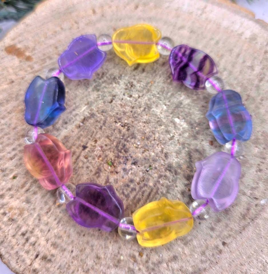 Nature Rainbow Fluorite Big Head Fox Bracelet