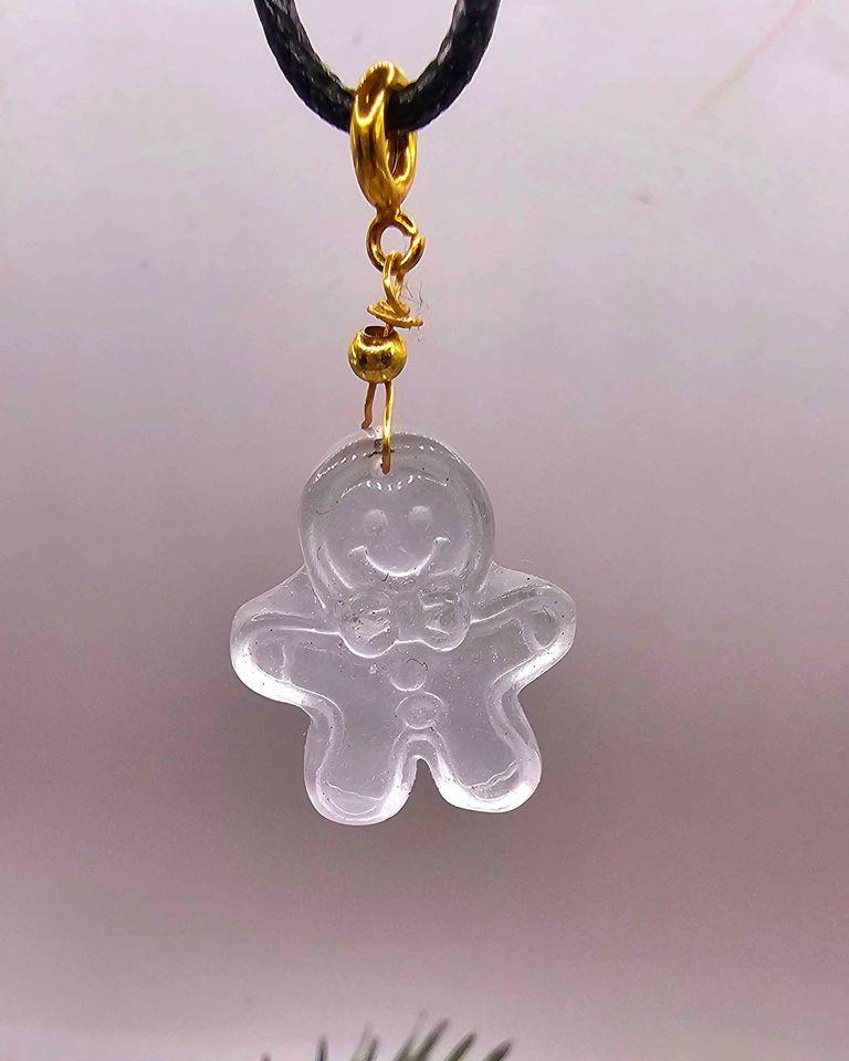 Nature Clear Crystal Carved Gingerbread Pendant Necklace