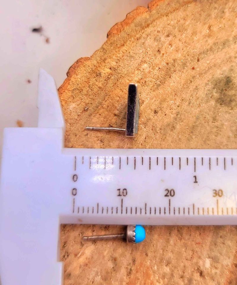 Beautiful 2 Pairs Of Nature Turquoise Diamond & Round Earstuds